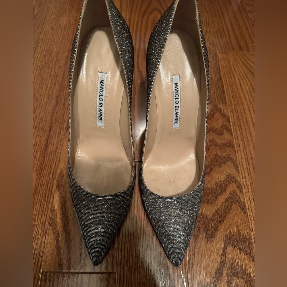 Manolo Blahnik bb105 Silver/gold Glitter Pointed-Toe Pumps